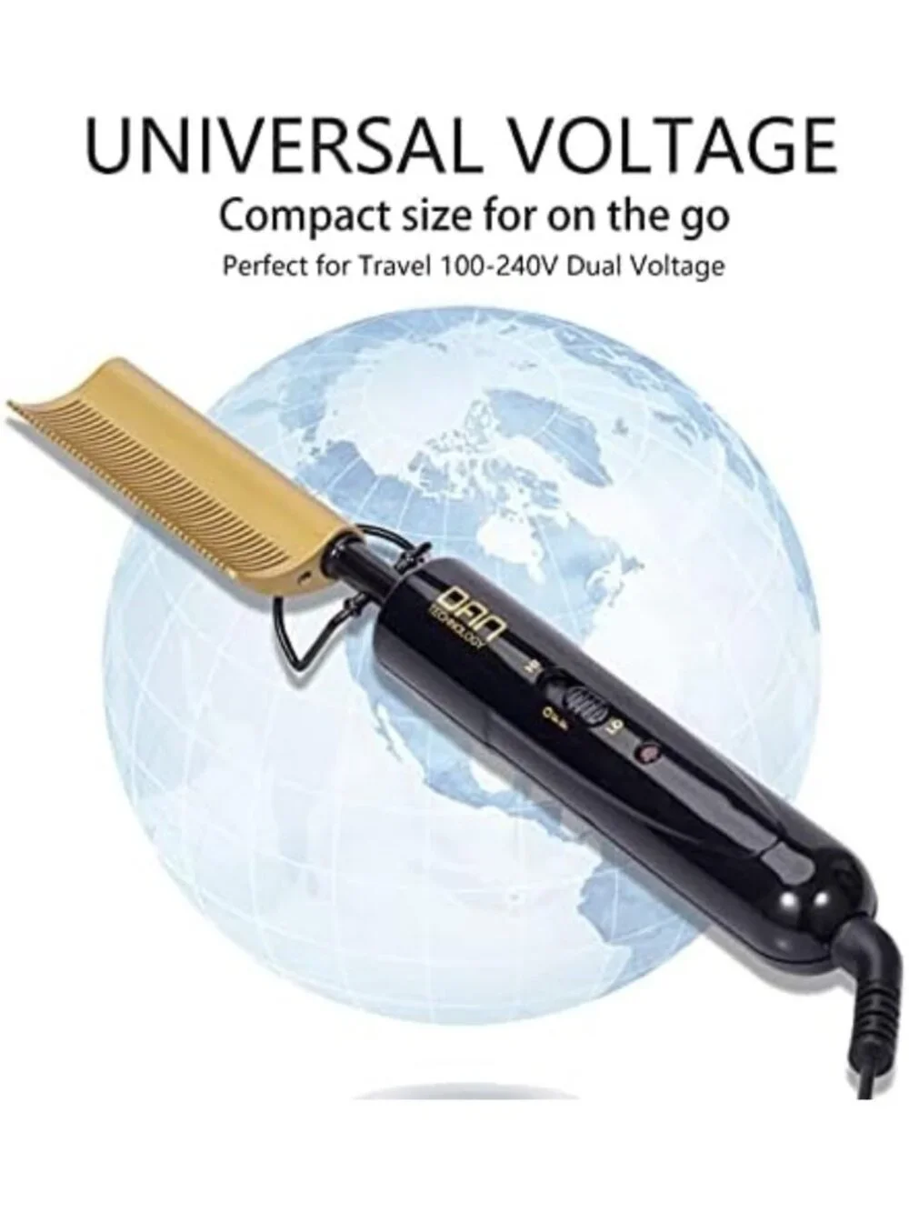 Curved Ceramic Hair Straightener & Heat Press Comb, 450°F Dual Voltage